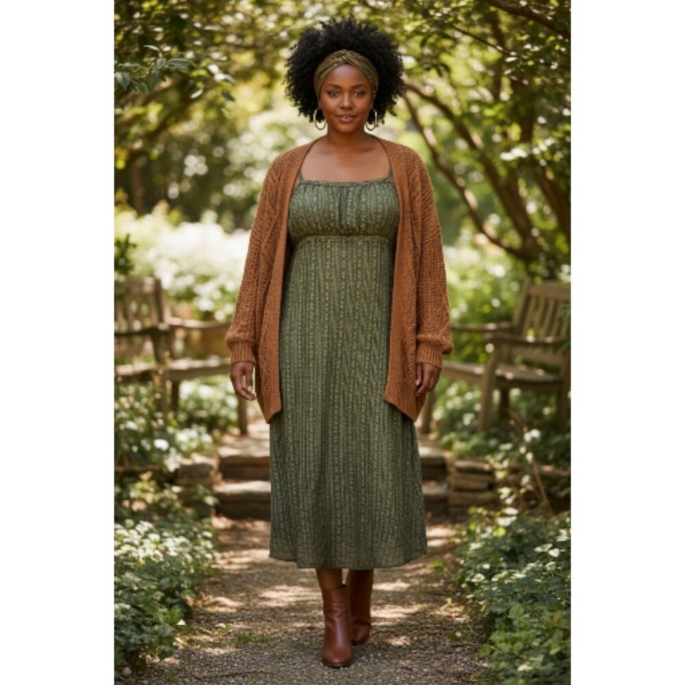 No Boundaries Lace Babydoll Maxi Dress Womens XL Green Coquette Hanky Hem Fairy